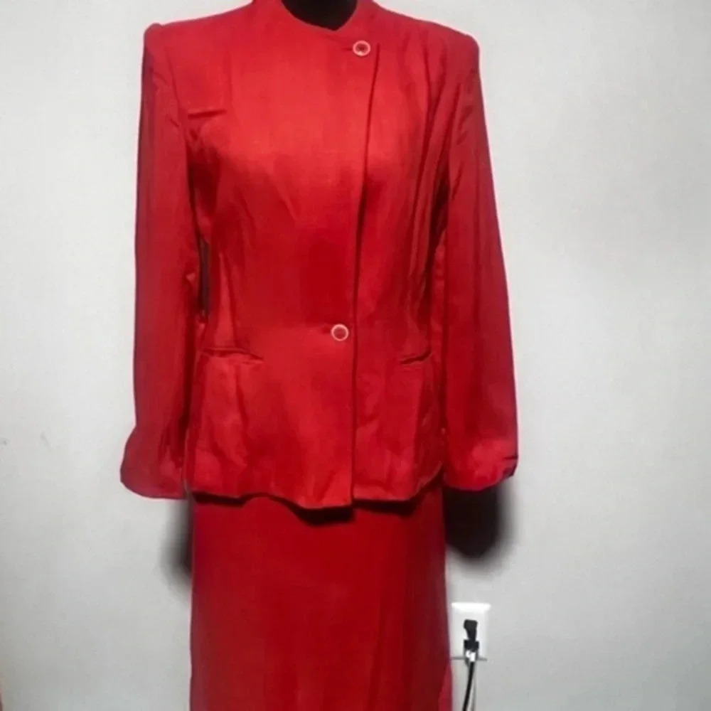 Vintage Diane Von Furstenberg Double Asymmetrical Button Orange Two Piece Suit - Picture 3 of 16